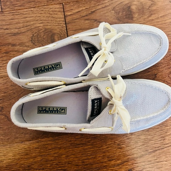 Sperry Baby Blue sequined size 10 Boat Shoes - Picture 4 of 10